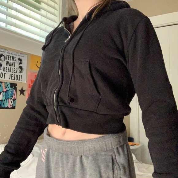 Brandy Melville Other - brandy melville crystal zip up hoodie black